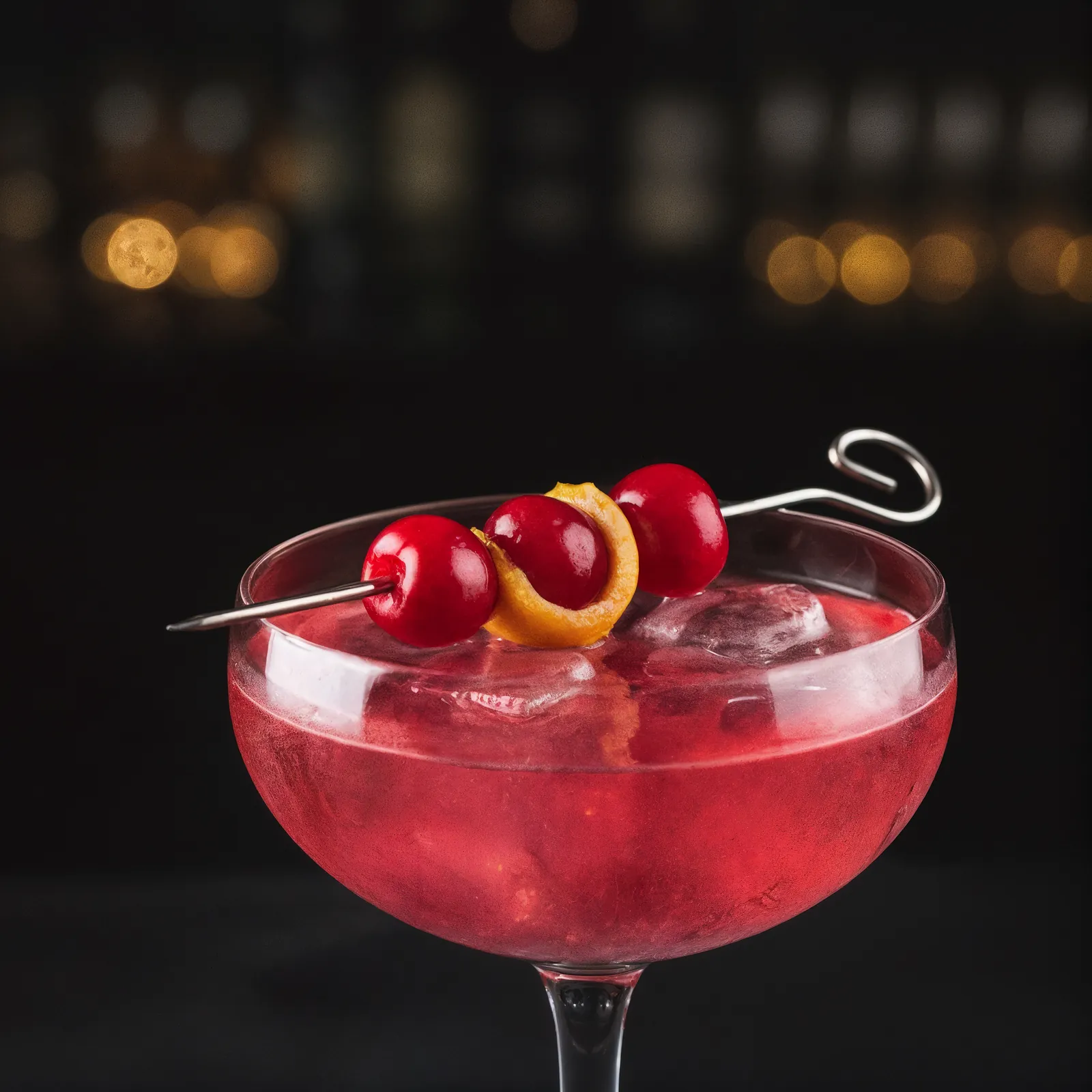 MX-N10S looped pin holding cherries across the rim of a red drink.