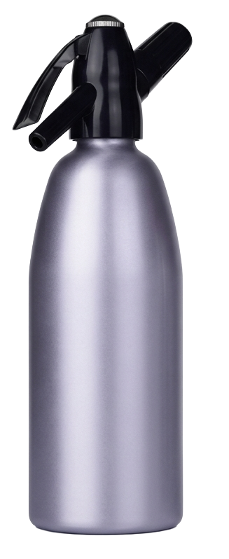 MW-SD001 one litre aluminium soda siphon in silver with a black lever head