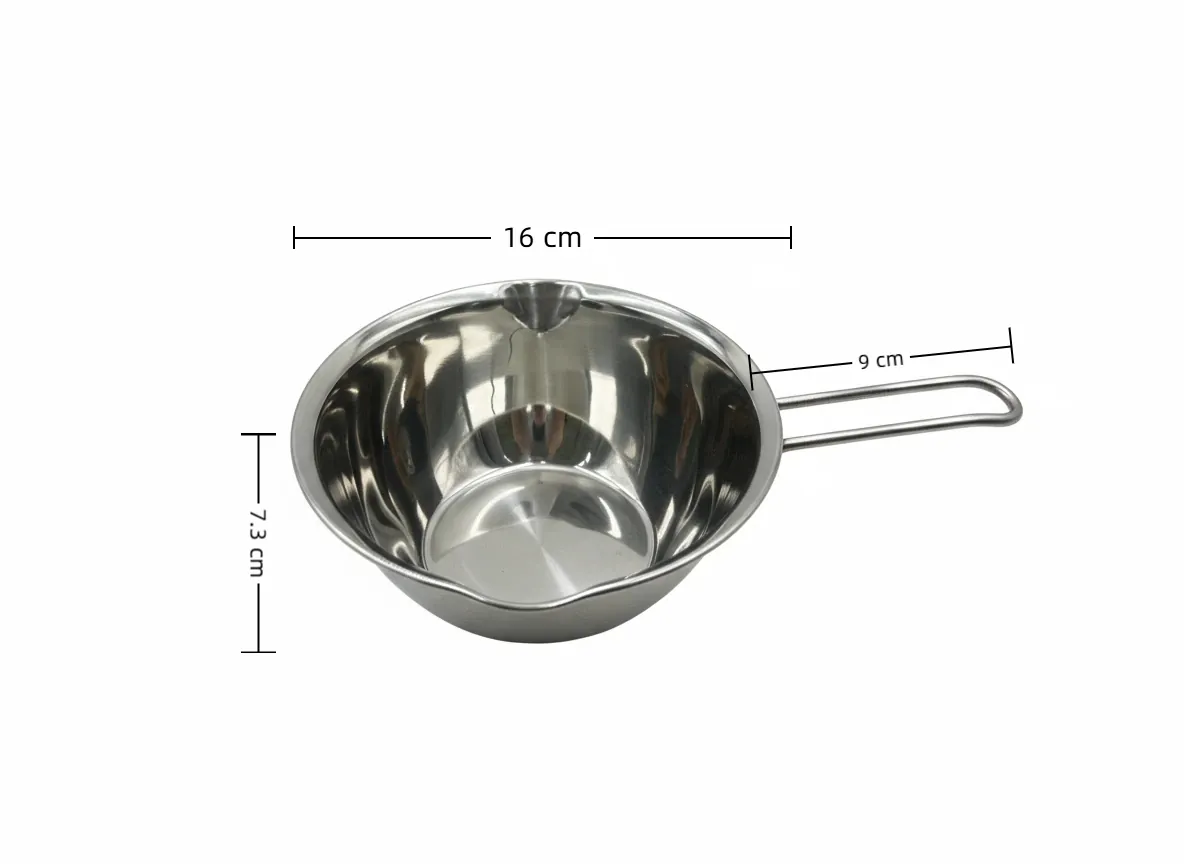 MX-CMP stainless steel chocolate melting pot with labeled dimensions