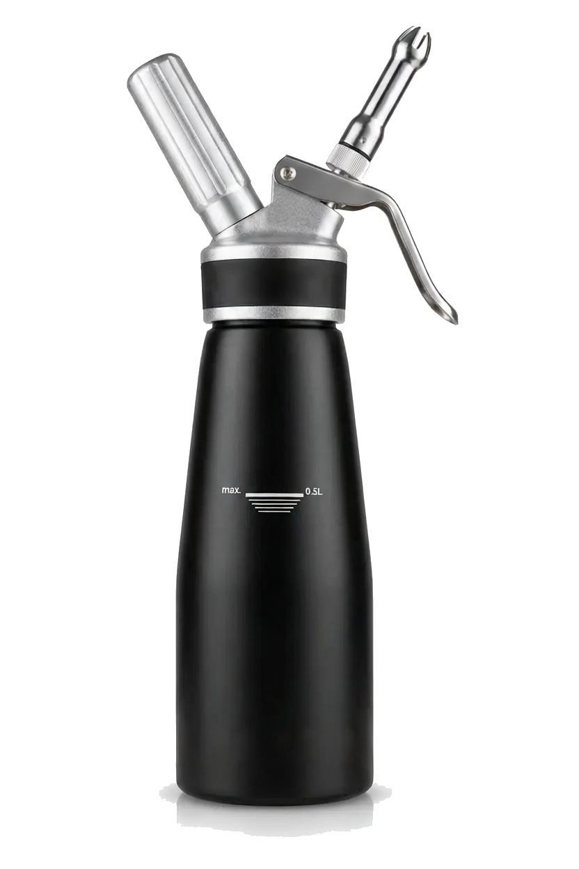 Black MOWXI cream whipper shown as a custom logo reference.