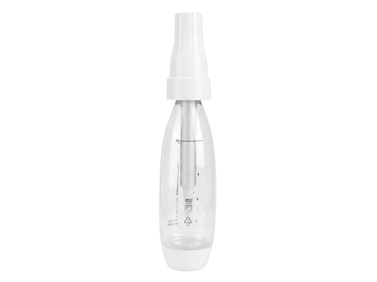 MW-SD003 one litre plastic soda siphon with a transparent PET body and white ABS head