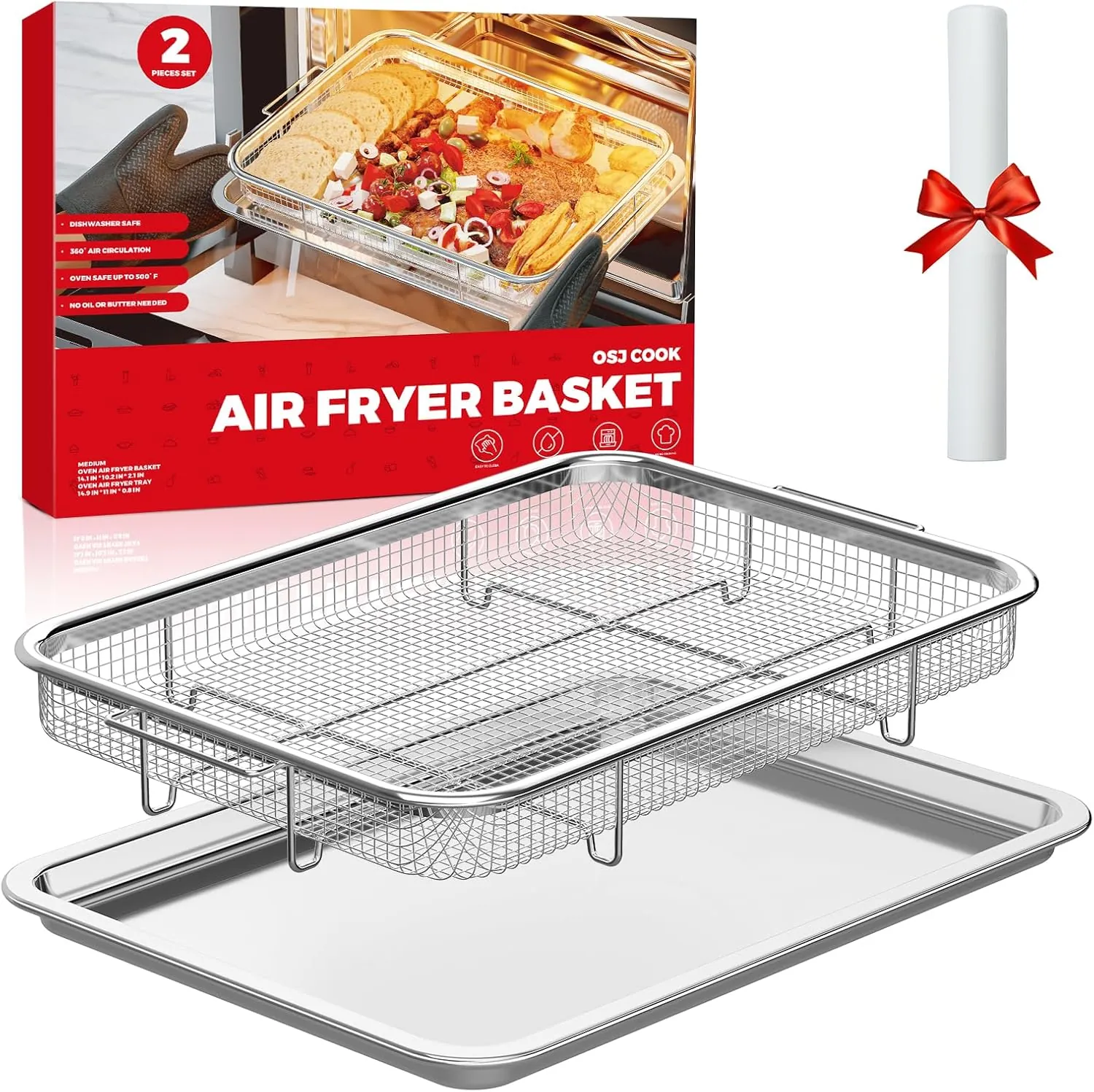 MX-ABT39O raised mesh basket above a flat tray, shown with a printed box.